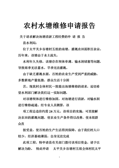 水利水渠维修申请报告:保障水资源安全,助力乡村振兴